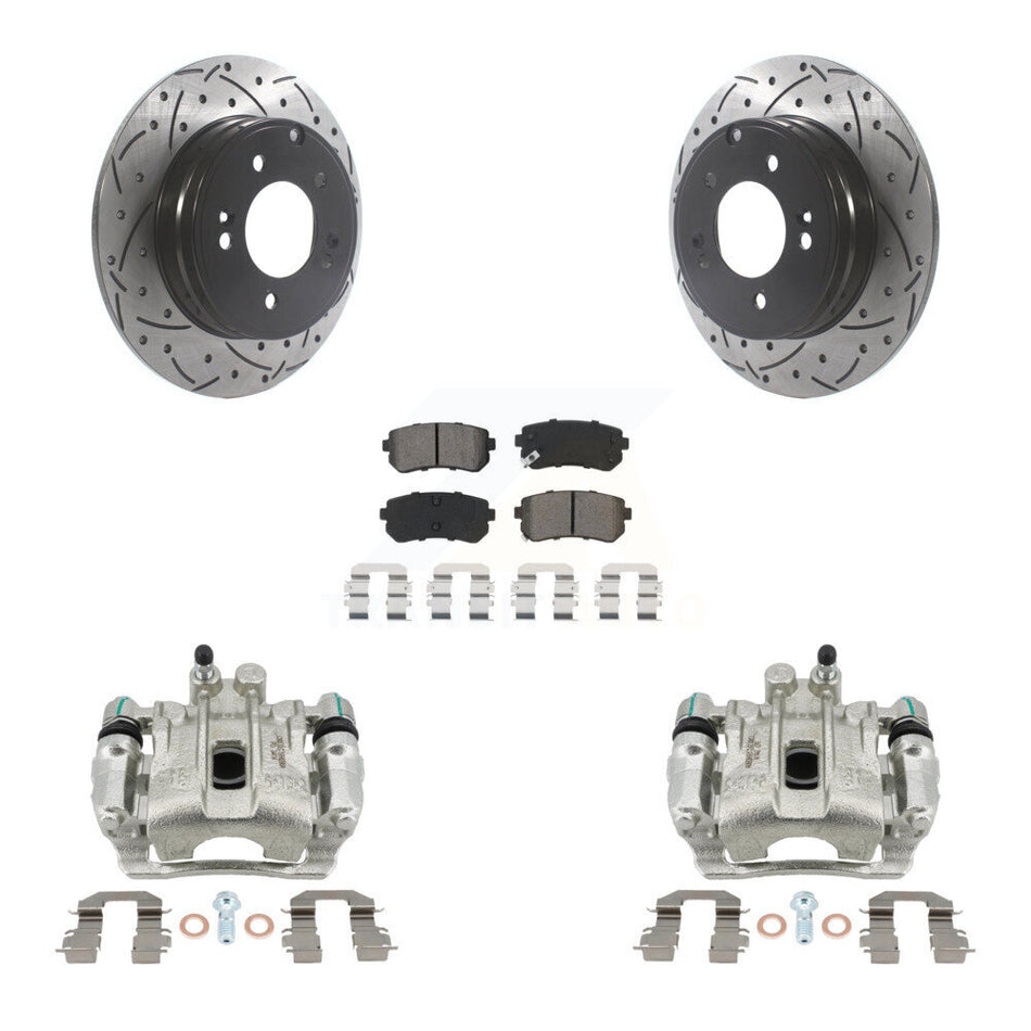 Rear Brake Caliper Drill Slot Rotors Semi-Metallic Pad Kit For Hyundai Sonata Kia Optima KCD-100549S