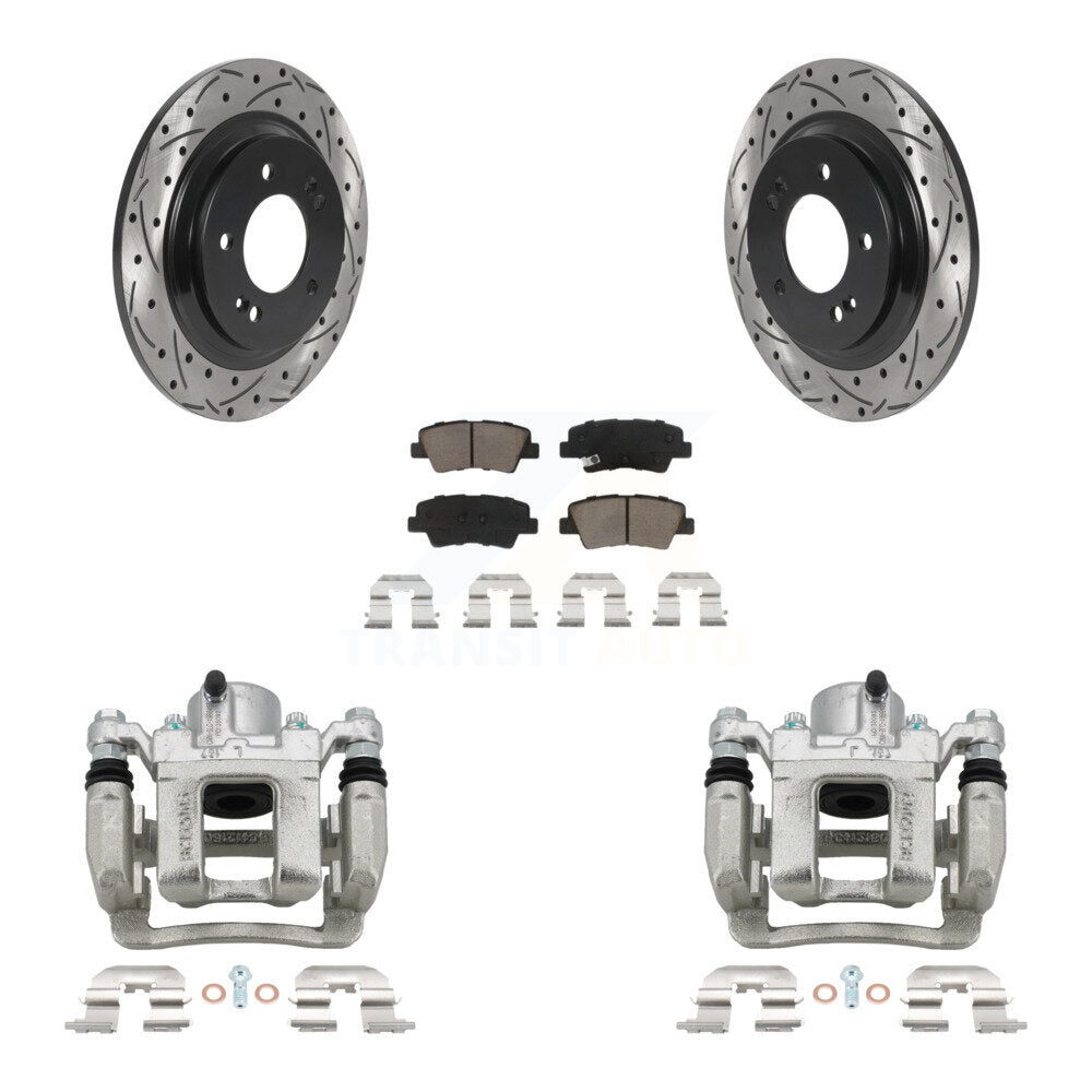 Rear Disc Brake Coated Caliper Drill Slot Rotor Ceramic Pad Kit For 2013 Kia Optima 2.4L KCD-100550C