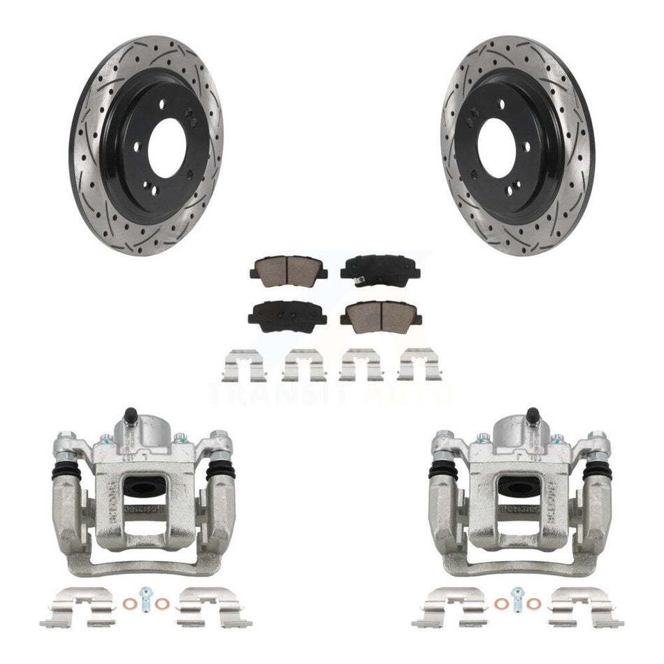 Rear Disc Brake Coated Caliper Drill Slot Rotor Ceramic Pad Kit For 2013 Kia Optima 2.4L KCD-100550C