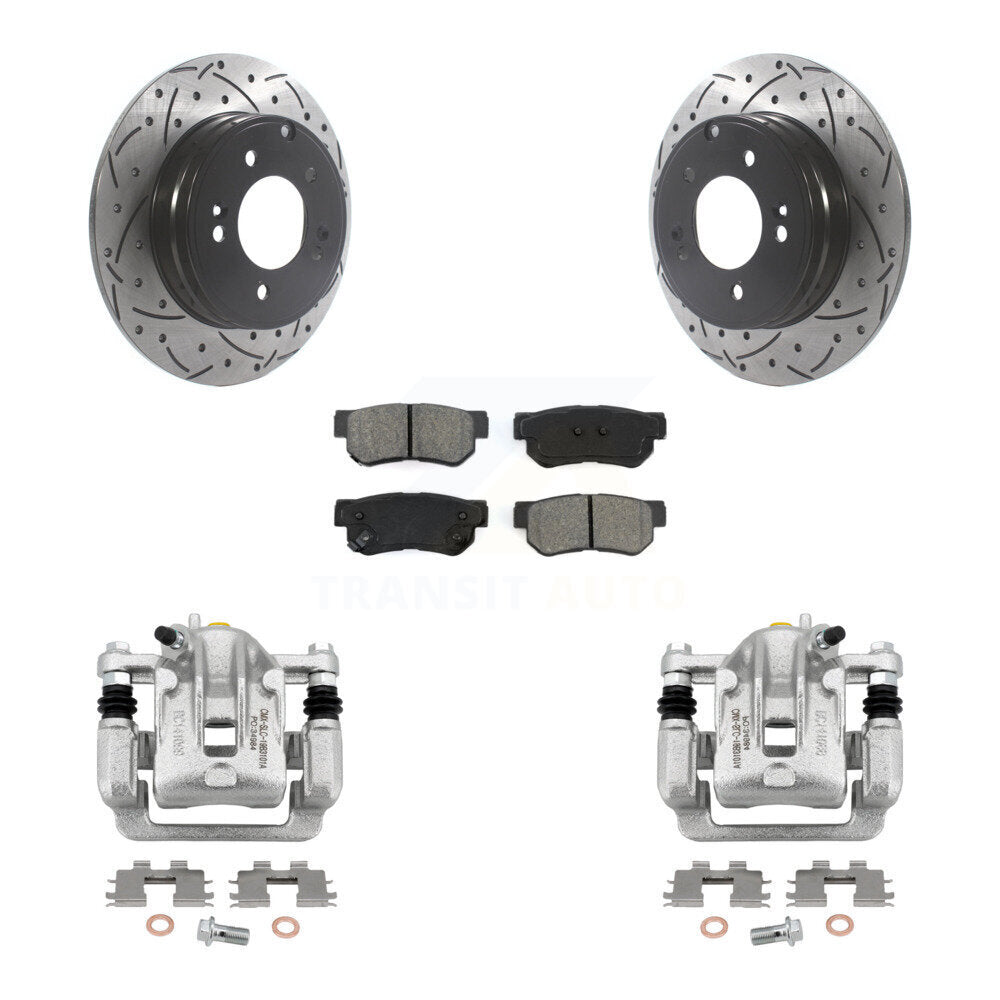 Rear Brake Coated Caliper Drill Slot Rotor Semi-Metallic Pad Kit For Hyundai Sonata 3.3L KCD-100550S
