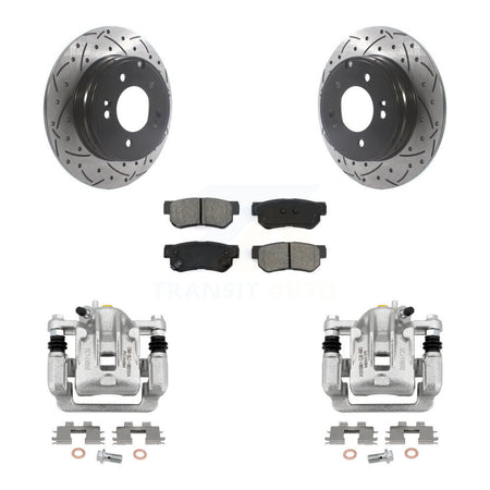 Rear Brake Coated Caliper Drill Slot Rotor Semi-Metallic Pad Kit For Hyundai Sonata 3.3L KCD-100550S