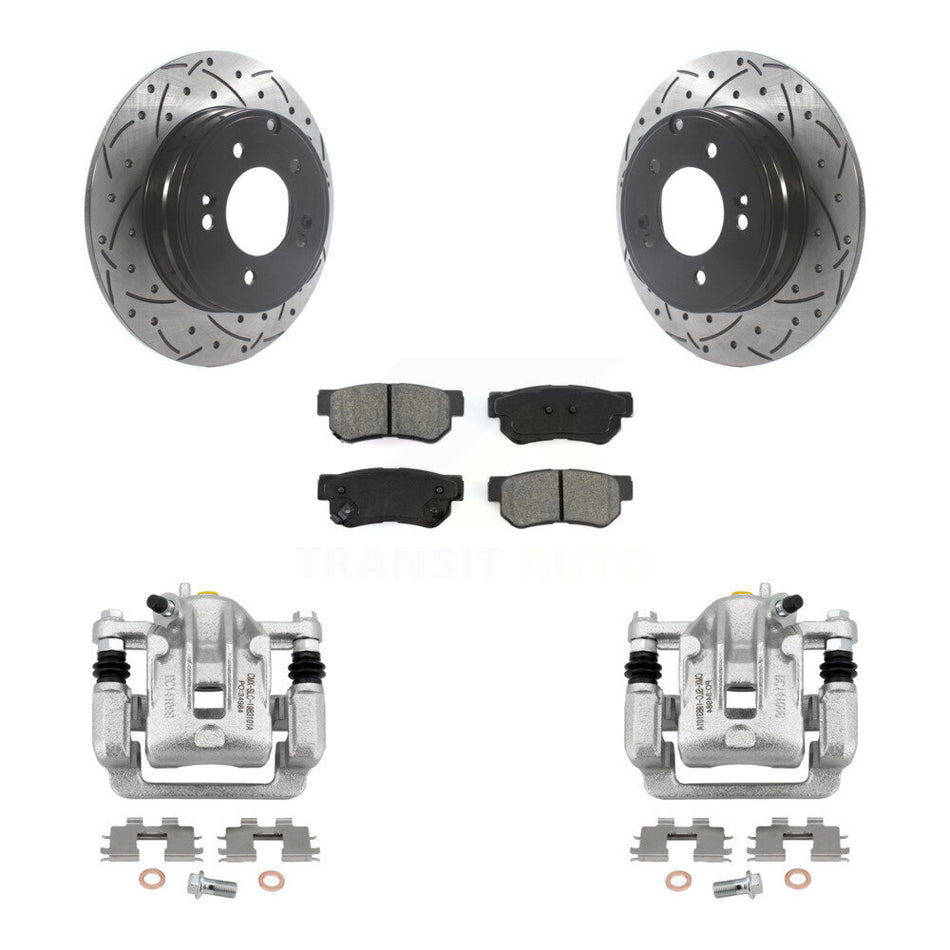 Rear Brake Coated Caliper Drill Slot Rotor Semi-Metallic Pad Kit For Hyundai Sonata 3.3L KCD-100550S