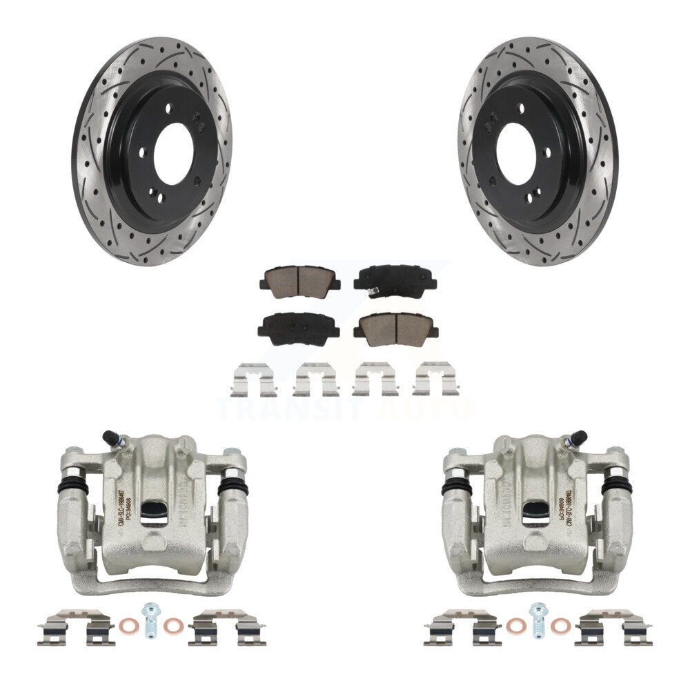 Rear Disc Brake Coated Caliper Drill Slot Rotor Ceramic Pad Kit For 2013 Kia Optima 2.0L KCD-100551C