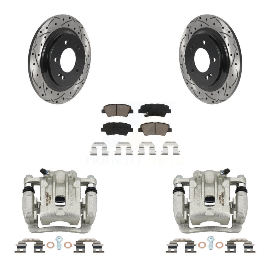 Rear Disc Brake Coated Caliper Drill Slot Rotor Ceramic Pad Kit For 2013 Kia Optima 2.0L KCD-100551C