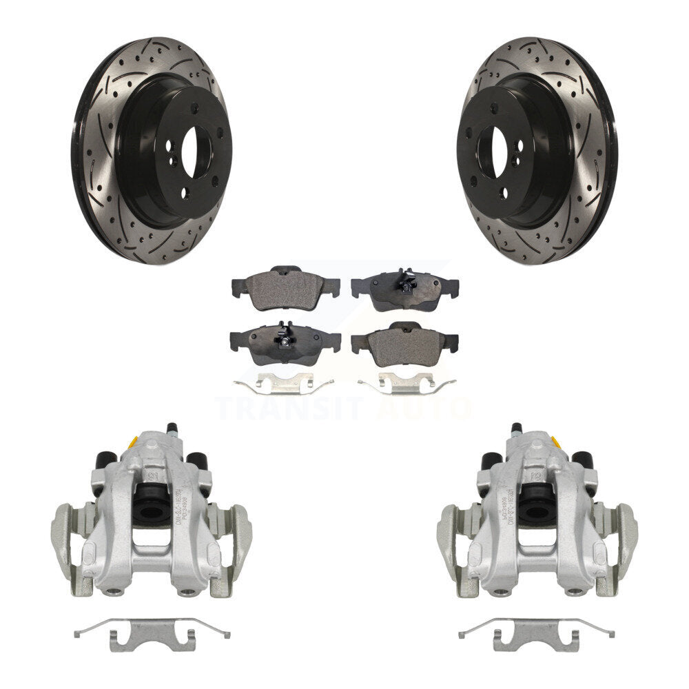 Rear Brake Caliper Drill Slotted Rotor Semi-Metallic Pad Kit For Mercedes-Benz E350 E500 KCD-100551P
