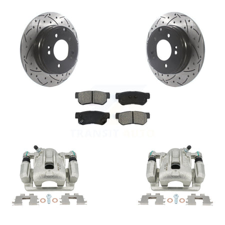 Rear Disc Brake Coated Caliper Drilled Slotted Rotors And Semi-Metallic Pads Kit For 2006 Hyundai Sonata 3.3L To 03 06 KCD-100551S by Transit Auto