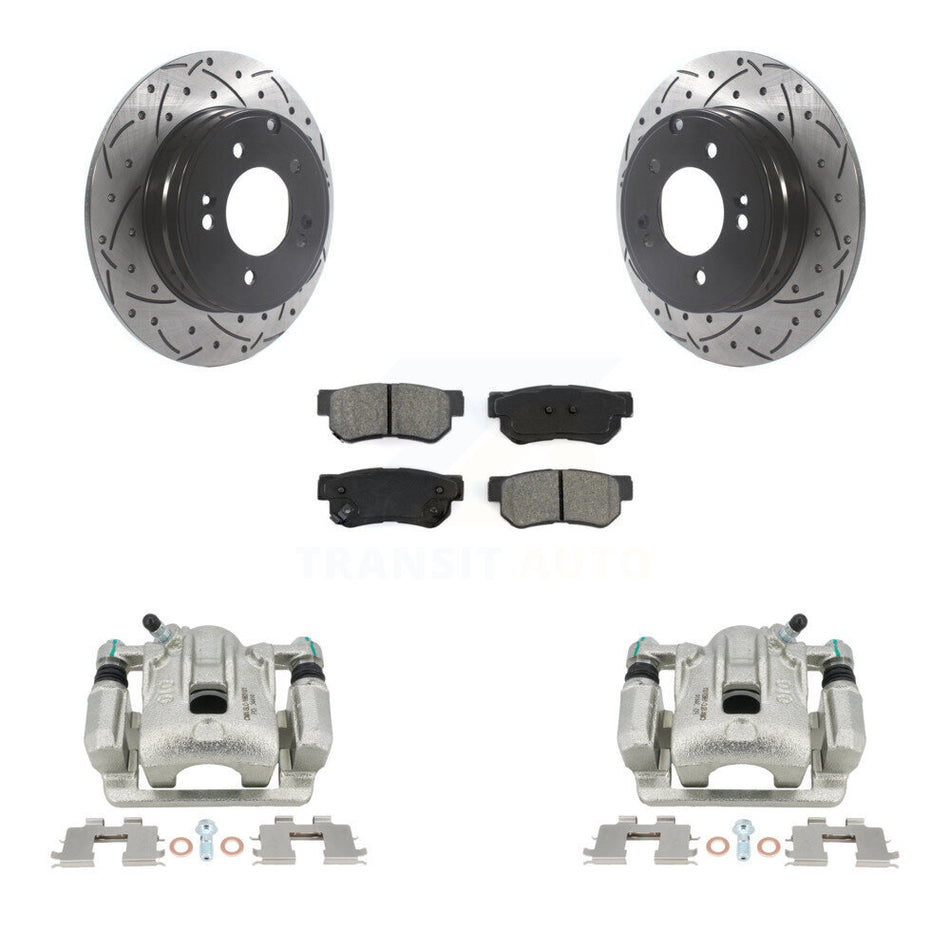 Rear Disc Brake Coated Caliper Drilled Slotted Rotors And Semi-Metallic Pads Kit For 2006 Hyundai Sonata 3.3L To 03 06 KCD-100551S by Transit Auto