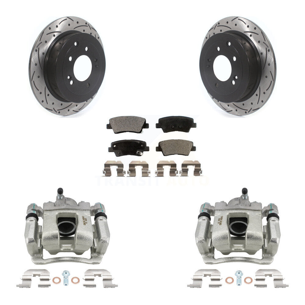 Rear Brake Coat Caliper Drill Slot Rotor Ceramic Pad Kit For Hyundai Tucson Kia Sportage KCD-100551T
