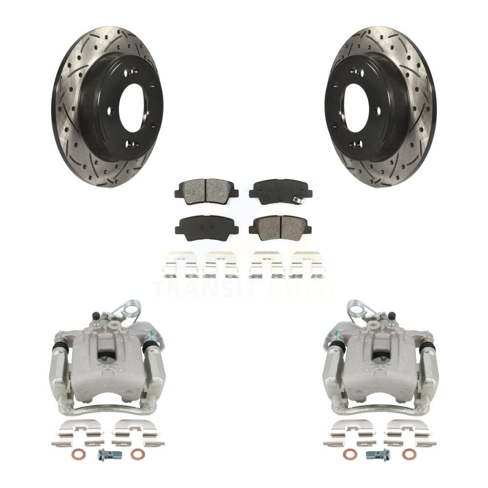 Rear Disc Brake Coated Caliper Drilled Slotted Rotors And Semi-Metallic Pads Kit For Hyundai Elantra Coupe KCD-100552S by Transit Auto