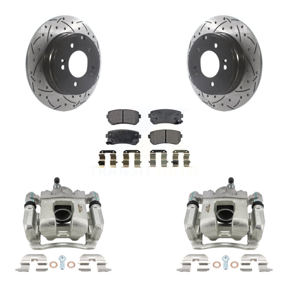 Rear Disc Brake Coated Caliper Drilled Slotted Rotors Ceramic Pad Kit For Hyundai Tucson KCD-100552T