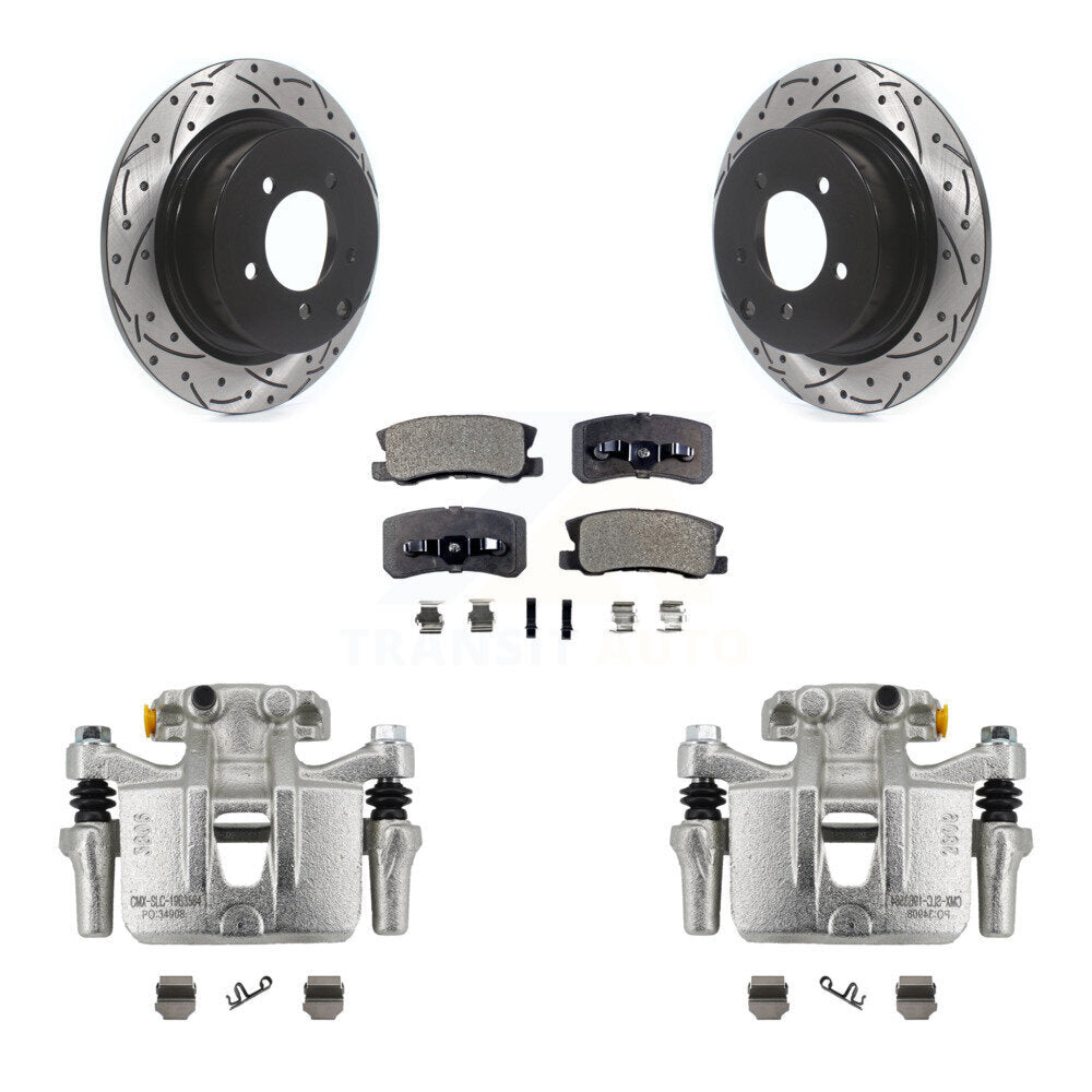 Rear Brake Coat Caliper Drill Slot Rotors Semi-Metallic Pad Kit For Mitsubishi Outlander KCD-100553P