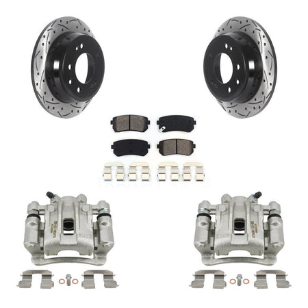Rear Brake Coated Caliper Drill Slotted Rotors Semi-Metallic Pad Kit For Hyundai Elantra KCD-100553S