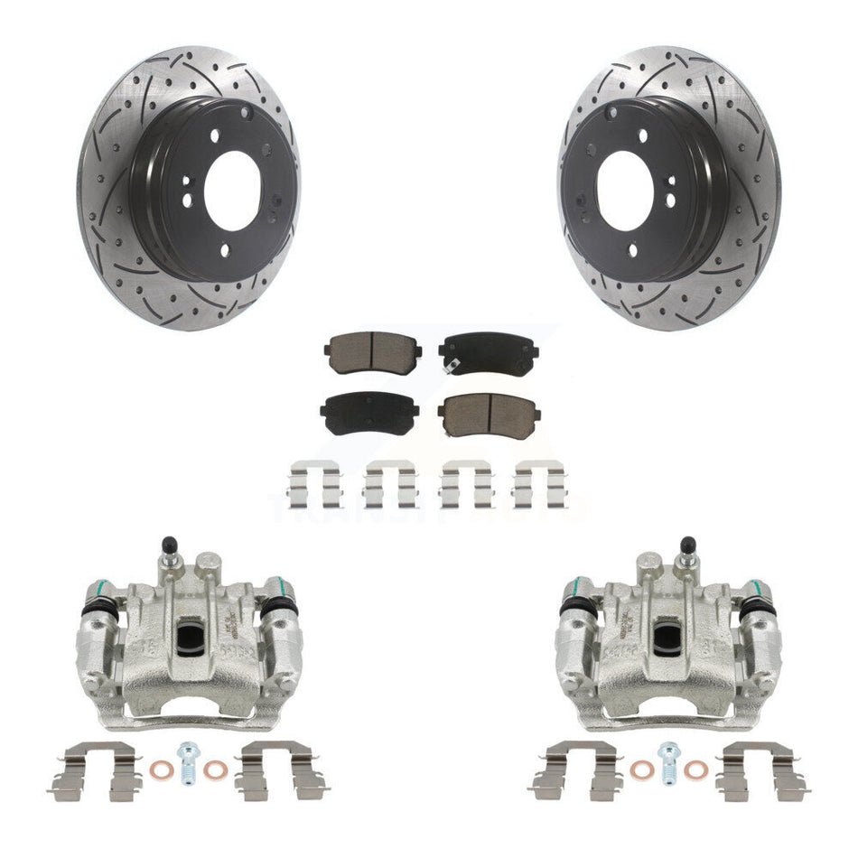 Rear Brake Caliper Drill Slot Rotors Ceramic Pad Kit For 15-16 Hyundai Sonata GAS engine KCD-100554C