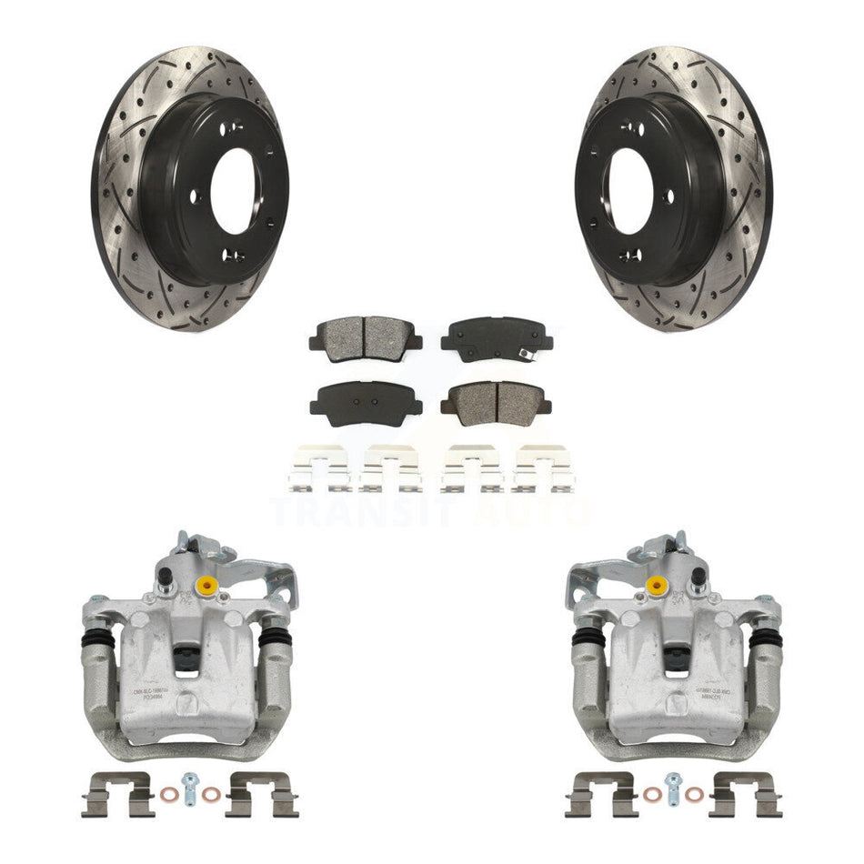 Rear Brake Caliper Drill Slotted Rotors Semi-Metallic Pad Kit For Hyundai Elantra GT Kia KCD-100554S