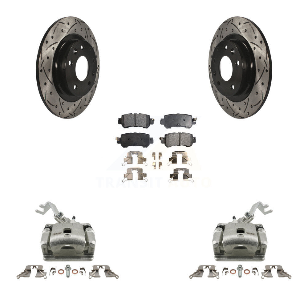 Rear Disc Brake Coated Caliper Drill Slot Rotor Ceramic Pad Kit For 2016-2018 Mazda CX-3 KCD-100554T