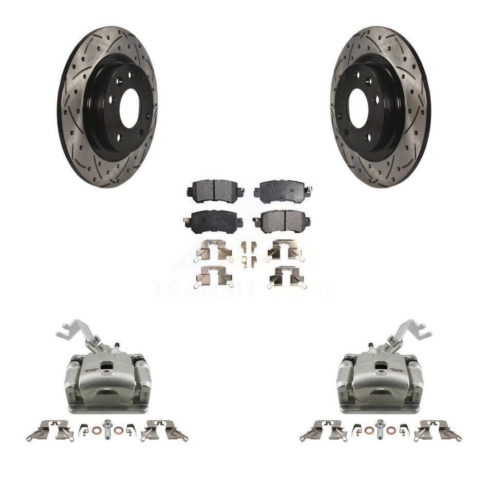 Rear Disc Brake Coated Caliper Drill Slot Rotor Ceramic Pad Kit For 2016-2018 Mazda CX-3 KCD-100554T