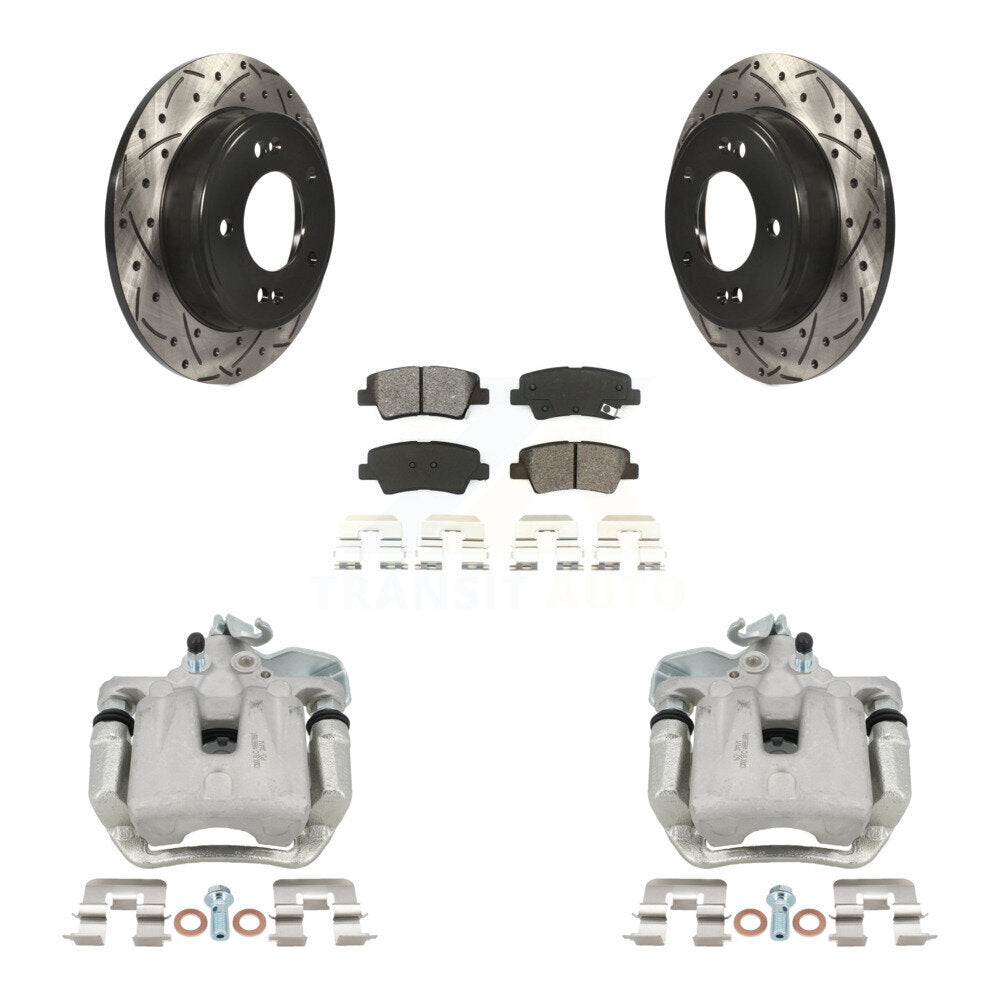 Rear Brake Coated Caliper Drill Slot Rotors Semi-Metallic Pad Kit For 2014-2016 Kia Soul KCD-100555S