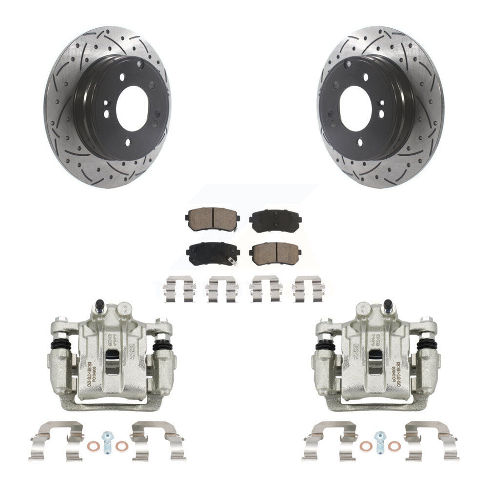 Rear Brake Coated Caliper Drill Slot Rotor Ceramic Pad Kit For Hyundai Sonata Kia Optima KCD-100556C