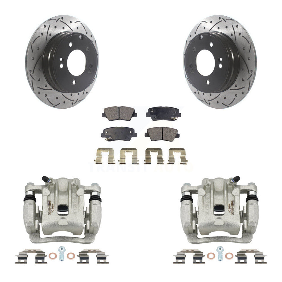Rear Brake Caliper Drilled Slot Rotor Semi-Metallic Pad Kit For Kia Optima Hyundai Azera KCD-100556P