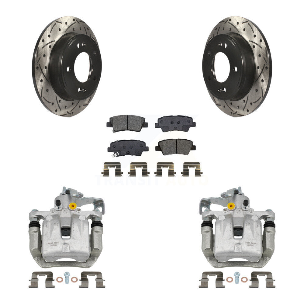 Rear Brake Caliper Drilled Slot Rotor Semi-Metallic Pad Kit For Kia Forte Hyundai Forte5 KCD-100556S