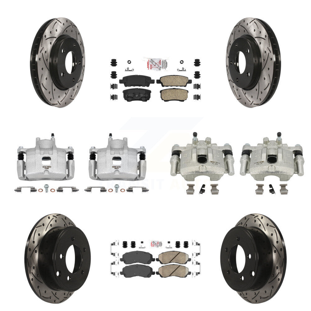Front Rear Brake Caliper Drilled Slot Rotor Ceramic Pad Kit (10Pc) For Mitsubishi Lancer KCD-100557N