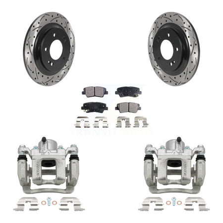 Rear Brake Coat Caliper Drill Slot Rotors Semi-Metallic Pad Kit For 2013 Kia Optima 2.4L KCD-100557P