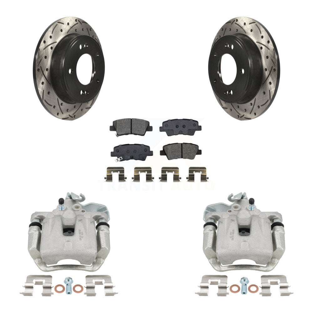 Rear Brake Coated Caliper Drill Slot Rotors Semi-Metallic Pad Kit For 2017-2018 Kia Soul KCD-100557S