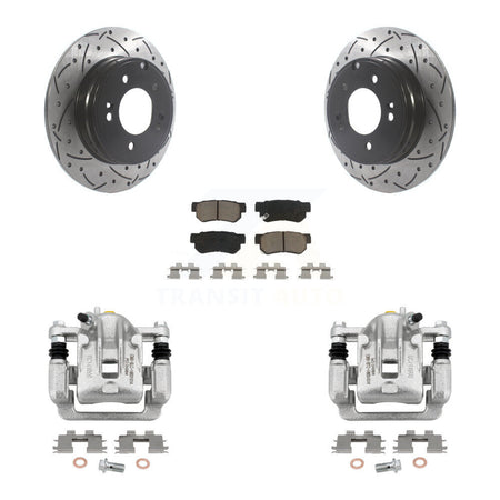 Rear Disc Brake Coated Caliper Drill Slot Rotors Ceramic Pad Kit For Hyundai Sonata 3.3L KCD-100558C