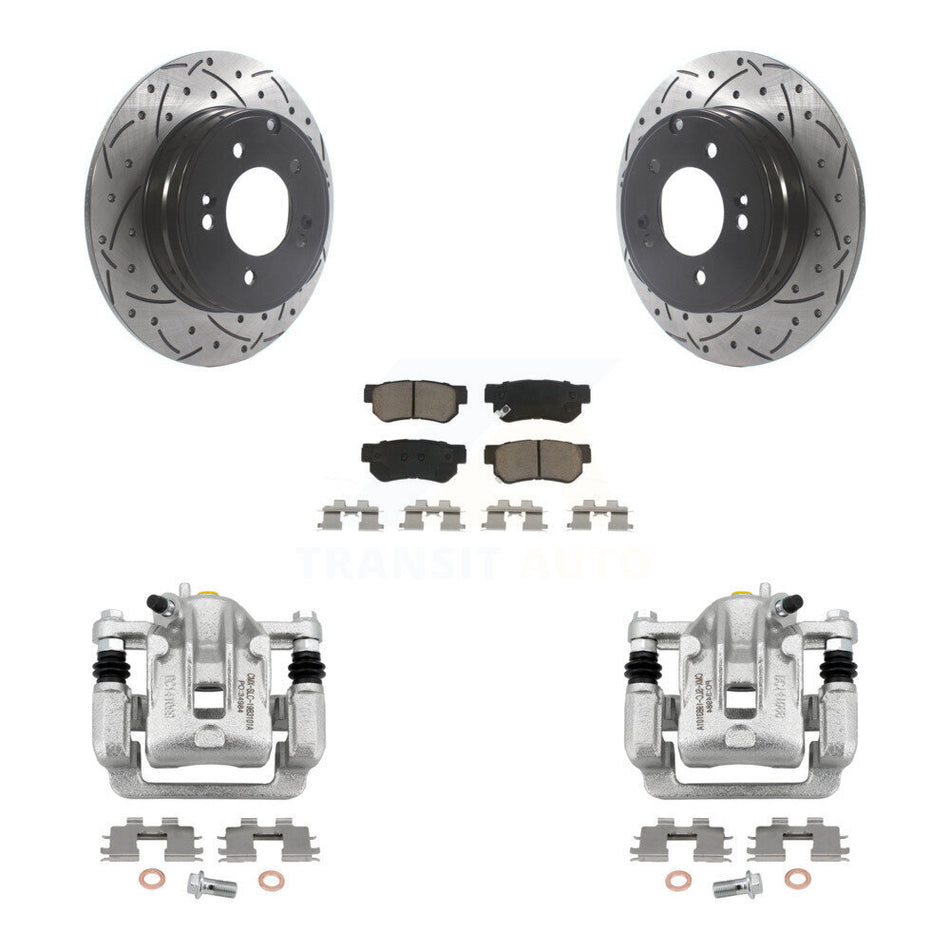 Rear Disc Brake Coated Caliper Drill Slot Rotors Ceramic Pad Kit For Hyundai Sonata 3.3L KCD-100558C