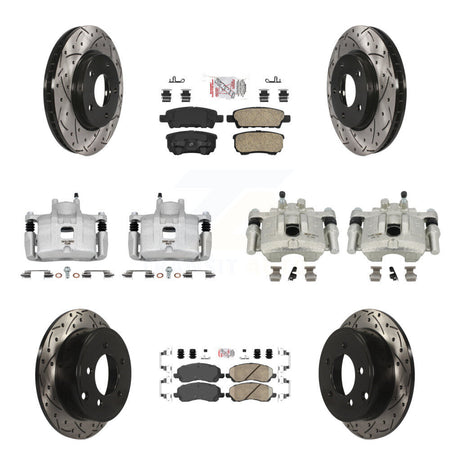 Front Rear Brake Caliper Drilled Slot Rotor Ceramic Pad Kit (10Pc) For Mitsubishi Lancer KCD-100558N