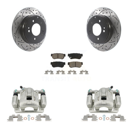 Rear Disc Brake Coated Caliper Drilled Slotted Rotors And Ceramic Pads Kit For 2006 Hyundai Sonata 3.3L To 03 06 KCD-100559C by Transit Auto