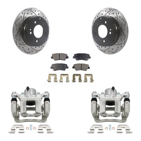 Rear Brake Coated Caliper Drill Slot Rotor Ceramic Pad Kit For Hyundai Sonata Kia Optima KCD-100559T