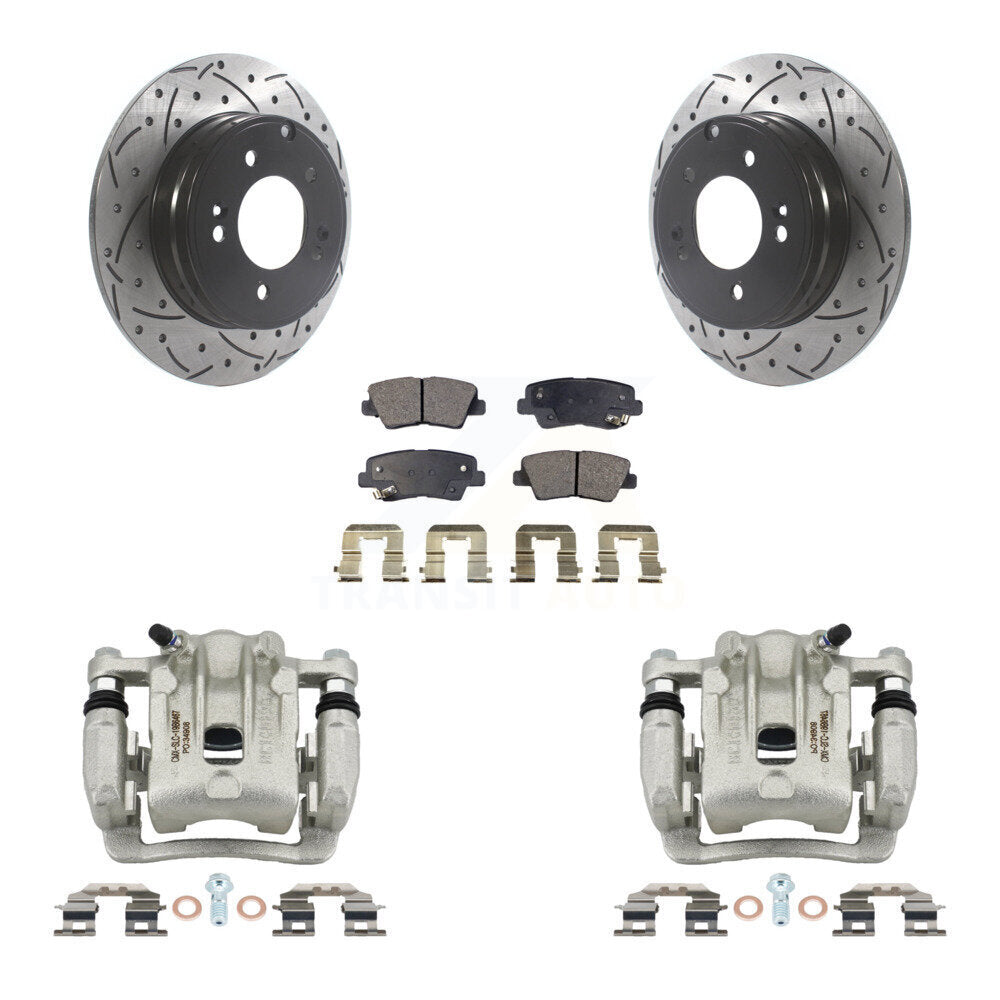 Rear Brake Coated Caliper Drill Slot Rotors Ceramic Pad Kit For Kia Optima Hyundai Azera KCD-100560T