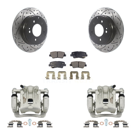 Rear Brake Coated Caliper Drill Slot Rotors Ceramic Pad Kit For Kia Optima Hyundai Azera KCD-100560T