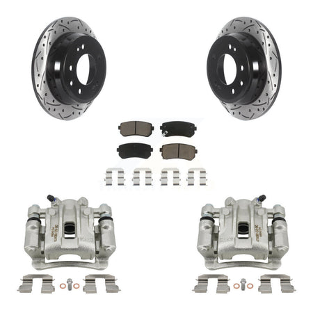 Rear Disc Brake Coated Caliper Drilled Slotted Rotor Ceramic Pad Kit For Hyundai Elantra KCD-100561C