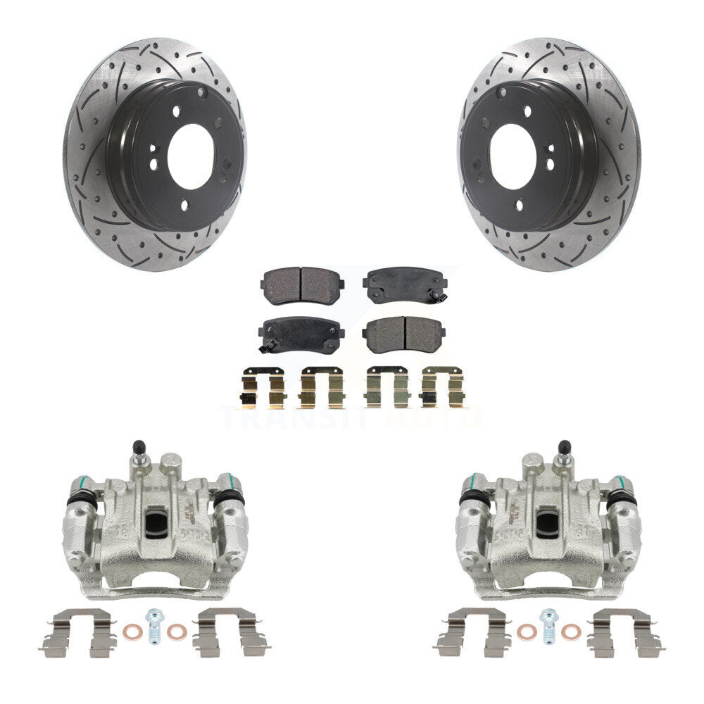 Rear Brake Caliper Drill Slot Rotors Semi-Metallic Pad Kit For Hyundai Sonata GAS engine KCD-100561P
