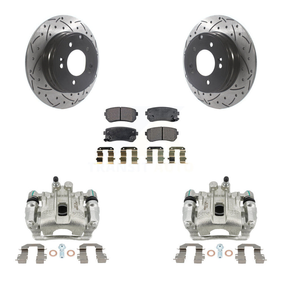 Rear Brake Caliper Drill Slot Rotors Semi-Metallic Pad Kit For Hyundai Sonata GAS engine KCD-100561P