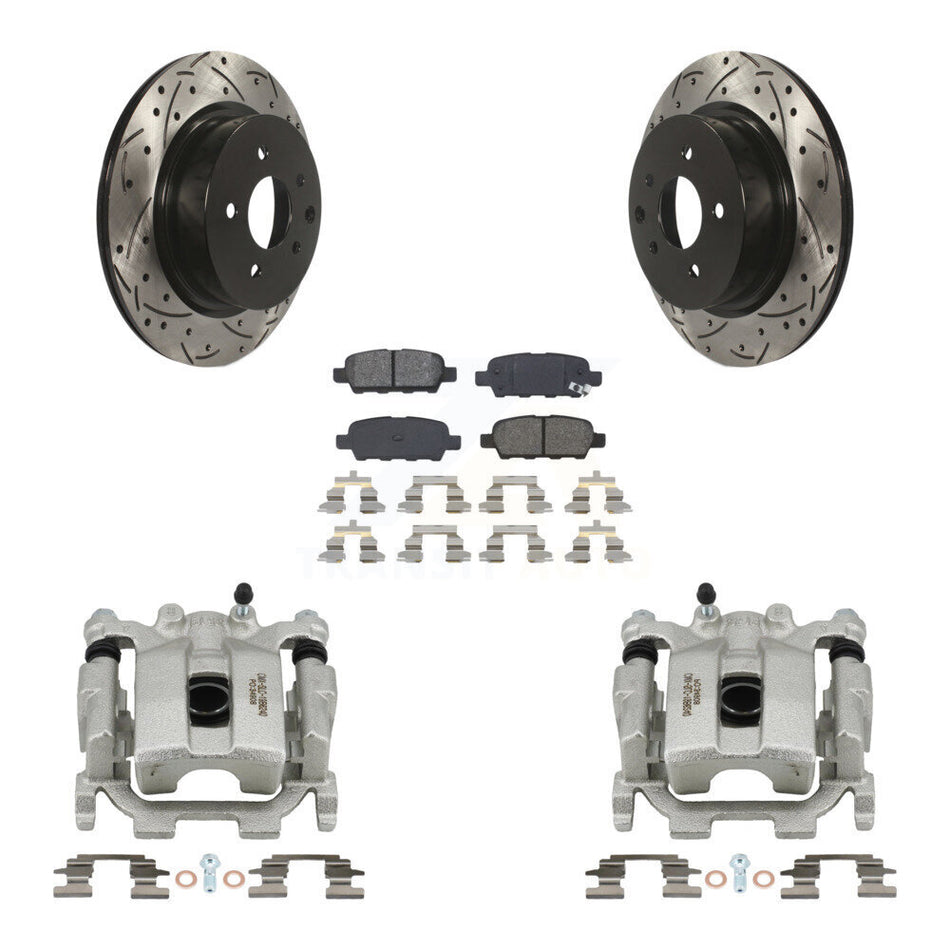 Rear Disc Brake Coated Caliper Drill Slot Rotors Semi-Metallic Pad Kit For Nissan Maxima KCD-100561S