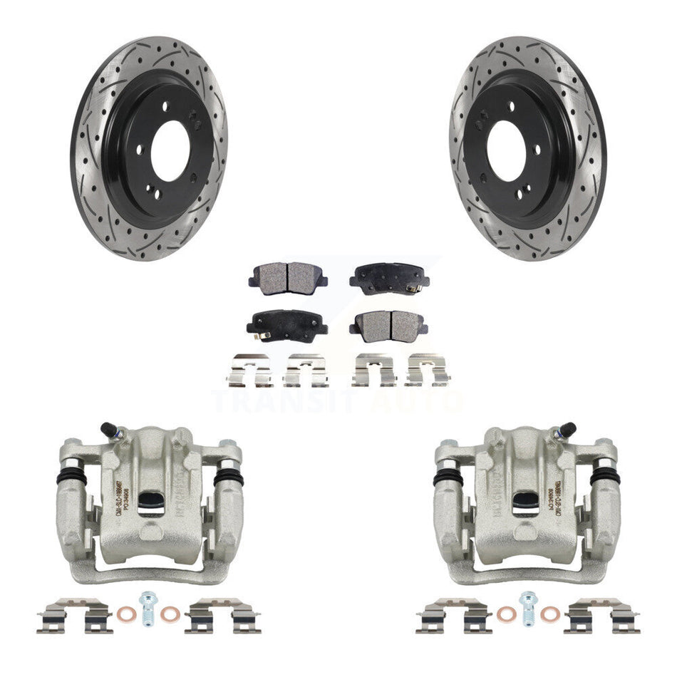 Rear Disc Brake Coated Caliper Drill Slot Rotor Ceramic Pad Kit For 2013 Kia Optima 2.0L KCD-100561T