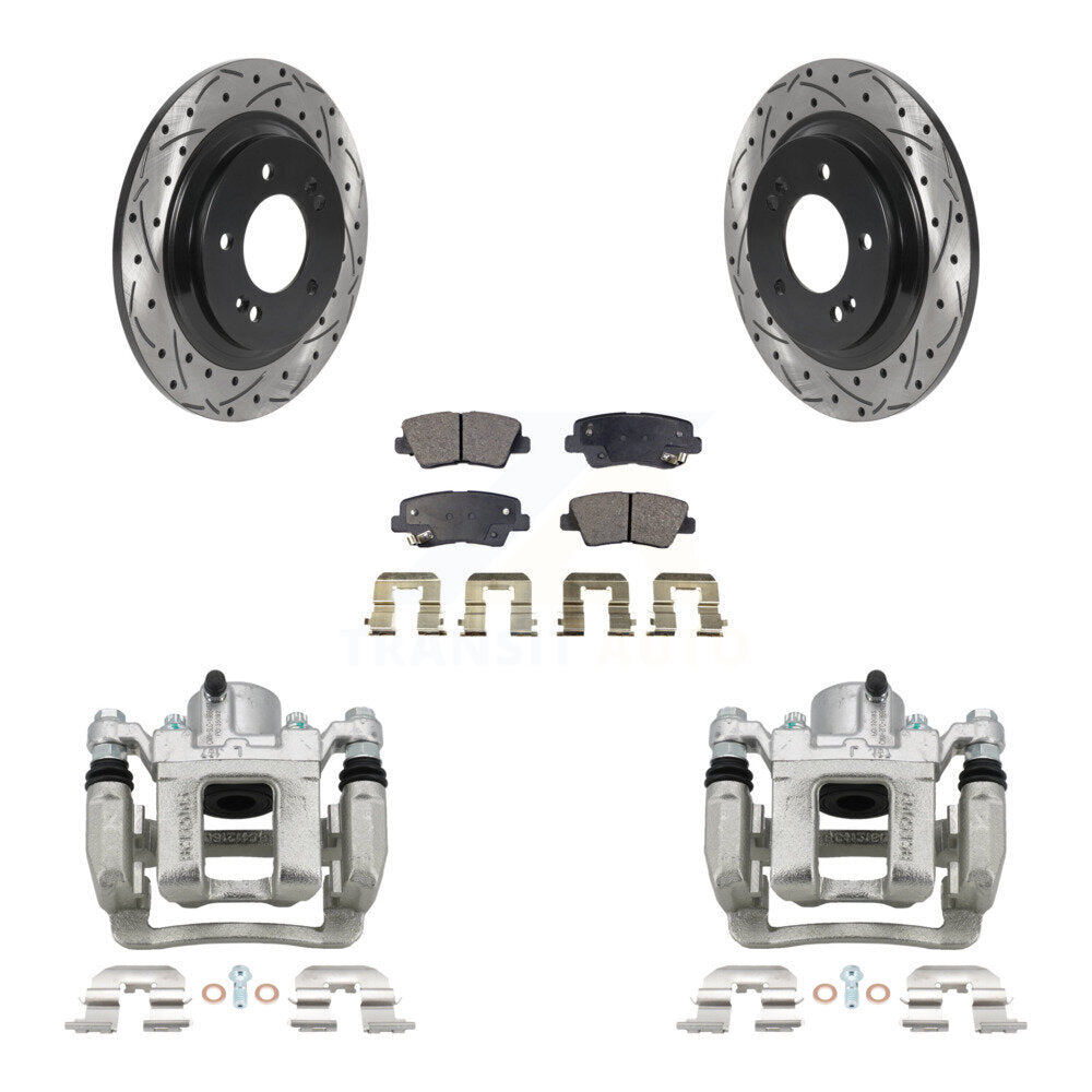 Rear Disc Brake Coated Caliper Drill Slot Rotor Semi-Metallic Pad Kit For Hyundai Sonata KCD-100562P