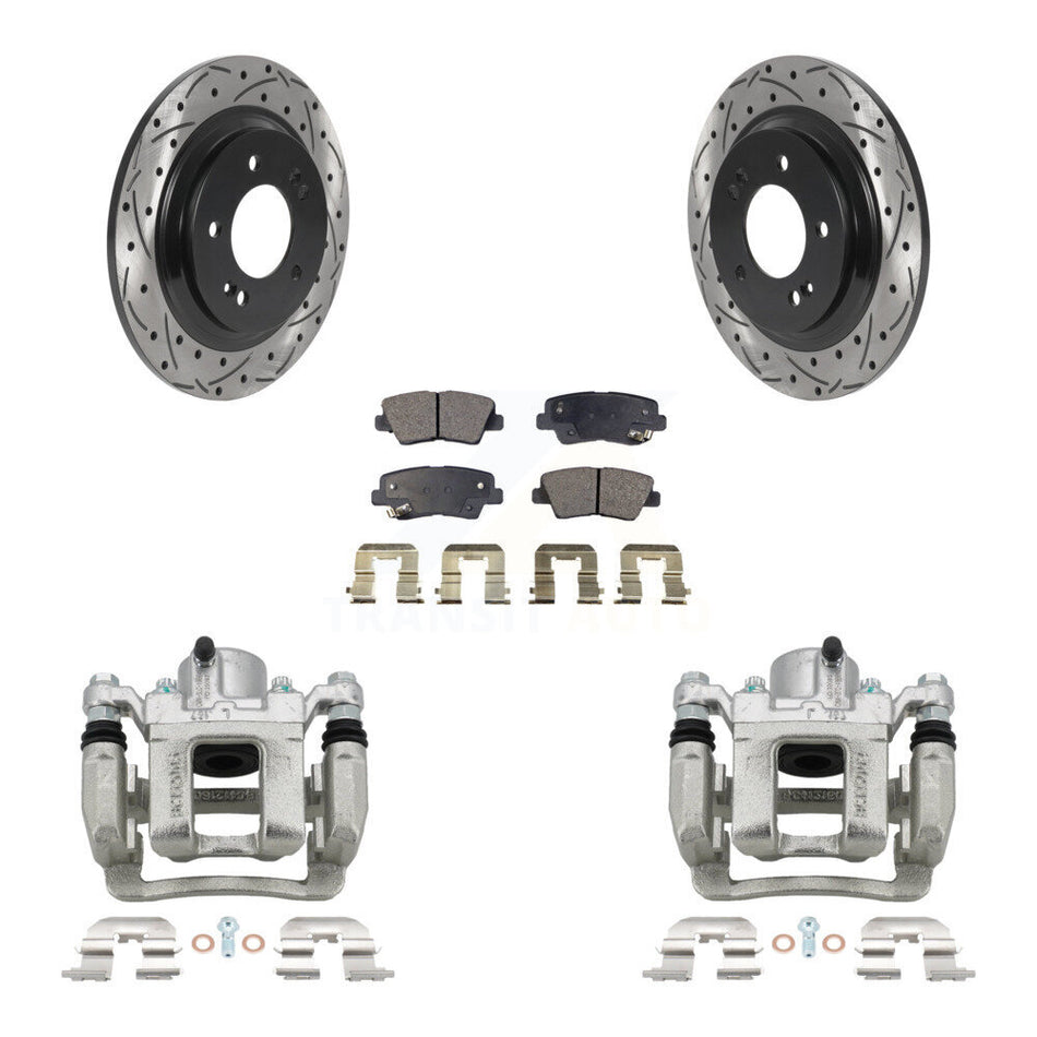 Rear Disc Brake Coated Caliper Drill Slot Rotor Semi-Metallic Pad Kit For Hyundai Sonata KCD-100562P