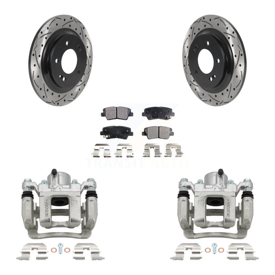 Rear Disc Brake Coated Caliper Drill Slot Rotor Ceramic Pad Kit For 2013 Kia Optima 2.4L KCD-100562T