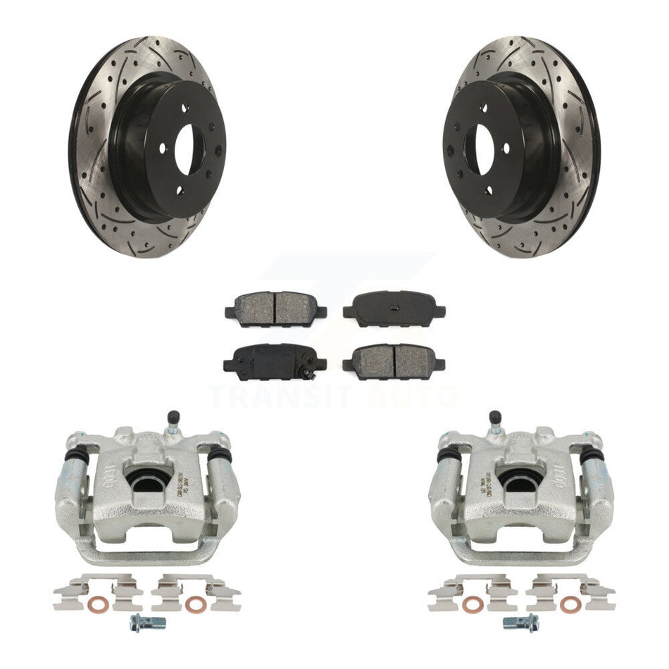 Rear Disc Brake Coated Caliper Drilled Slotted Rotors And Semi-Metallic Pads Kit For 2019-2022 Nissan Maxima KCD-100563S by Transit Auto