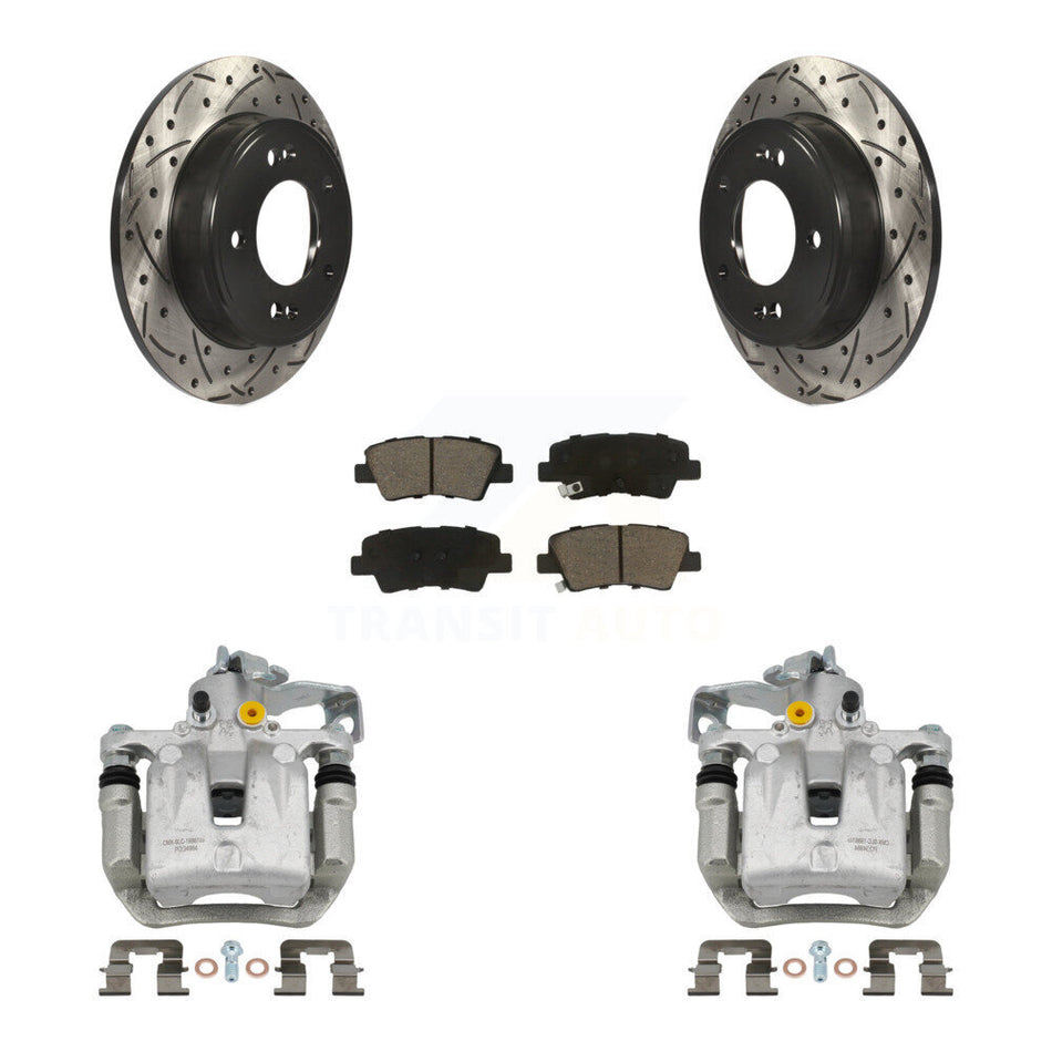 Rear Brake Caliper Drill Slot Rotor Ceramic Pad Kit For Kia Forte Hyundai Forte5 Elantra KCD-100564C