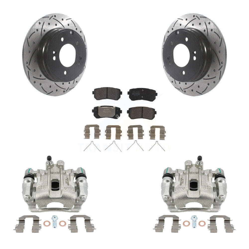 Rear Brake Caliper Drill Slot Rotors Semi-Metallic Pad Kit For Hyundai Sonata Kia Optima KCD-100564P