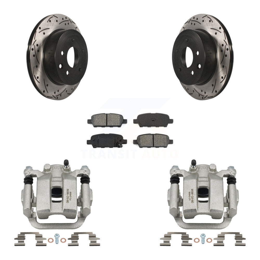 Rear Disc Brake Coated Caliper Drilled Slot Rotor Semi-Metallic Pad Kit For INFINITI G35 KCD-100564S