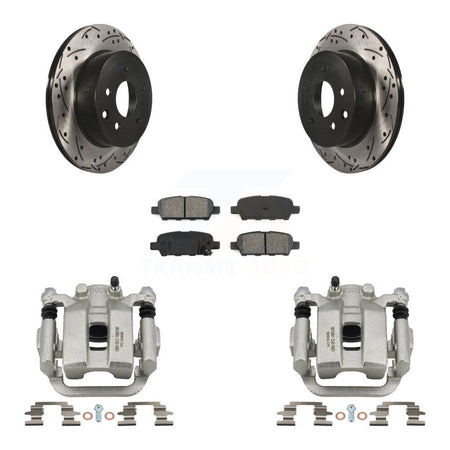 Rear Disc Brake Coated Caliper Drilled Slot Rotor Semi-Metallic Pad Kit For INFINITI G35 KCD-100564S