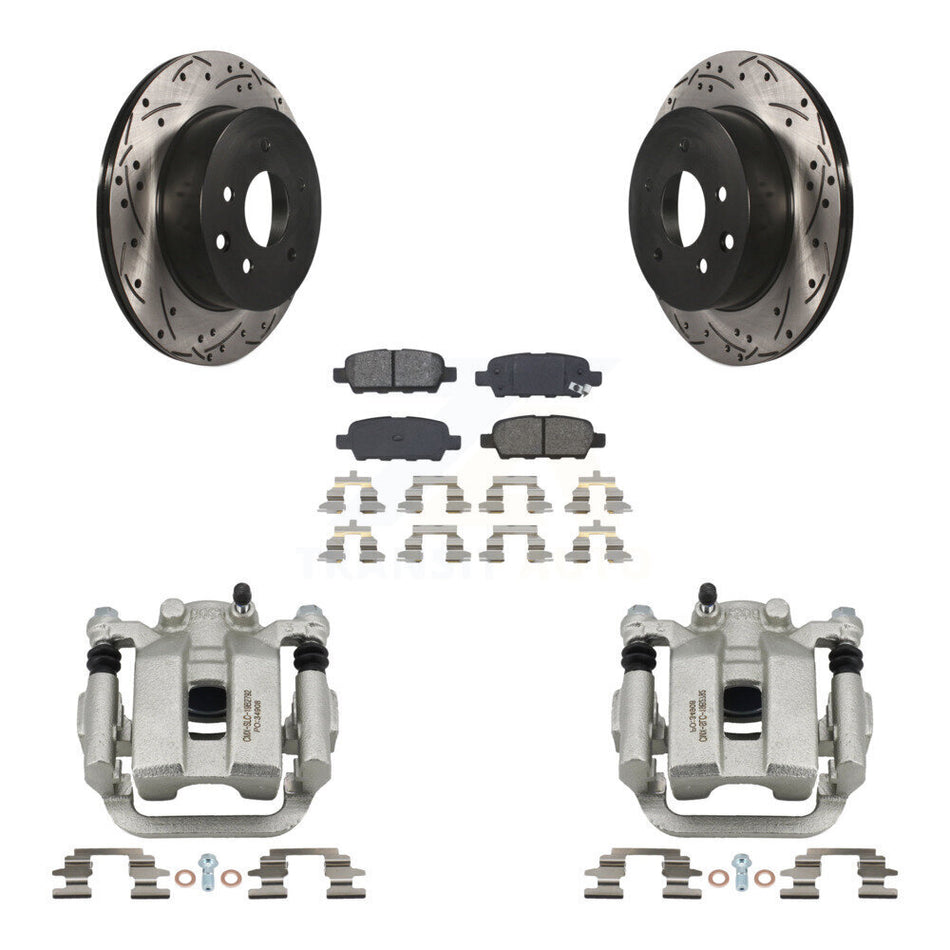 Rear Disc Brake Coated Caliper Drilled Slot Rotor Semi-Metallic Pad Kit For INFINITI G35 KCD-100564S