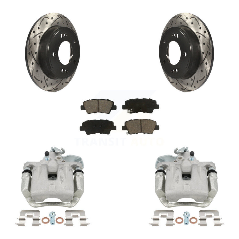 Rear Disc Brake Coated Caliper Drilled Slot Rotor Ceramic Pad Kit For 2017-2018 Kia Soul KCD-100565C