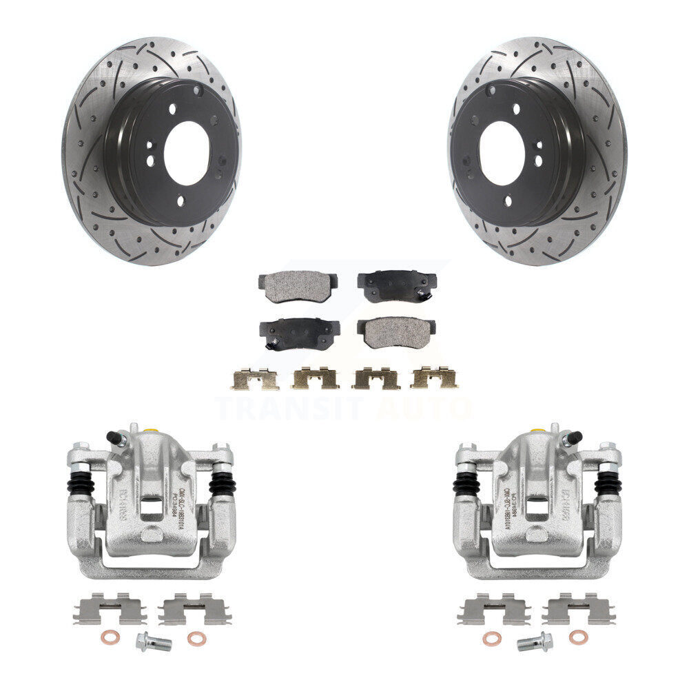 Rear Brake Coated Caliper Drill Slot Rotor Semi-Metallic Pad Kit For Hyundai Sonata 3.3L KCD-100565P